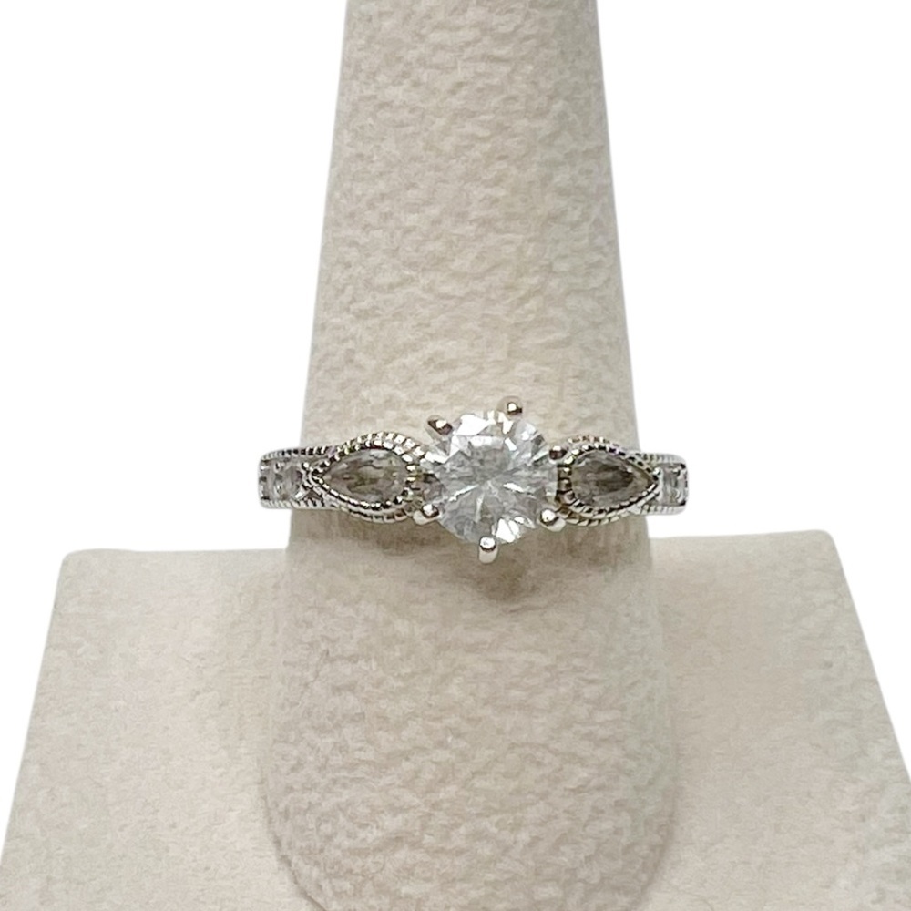 Clear & Light Smoky Topaz Center Round & Pear Stones Sterling Silver Ring